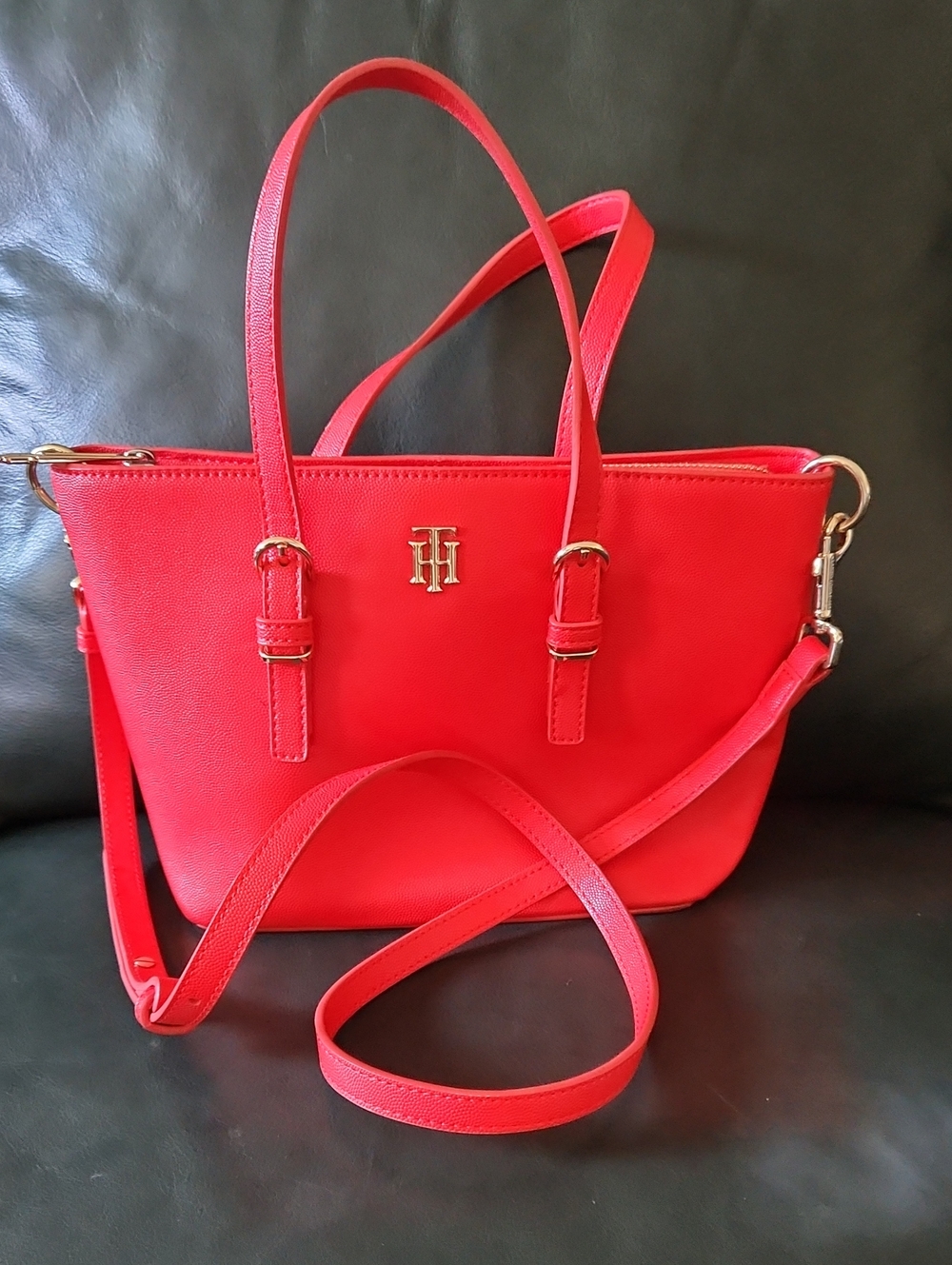 Tommy Hilfiger Bright Red Top-Handle Adjustable Crossbody Tote